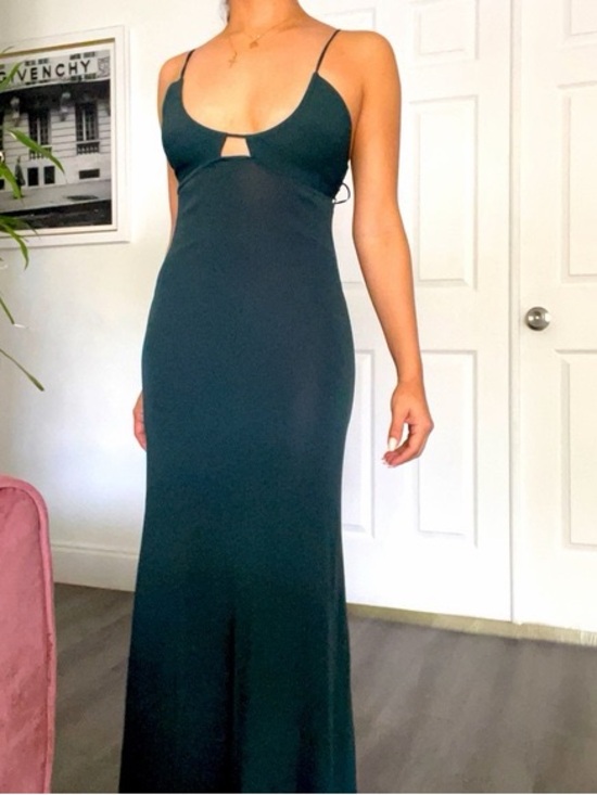 Zara Dresses & Skirts - Zara Deep Green Maxi Slip Dress with Front Cutout